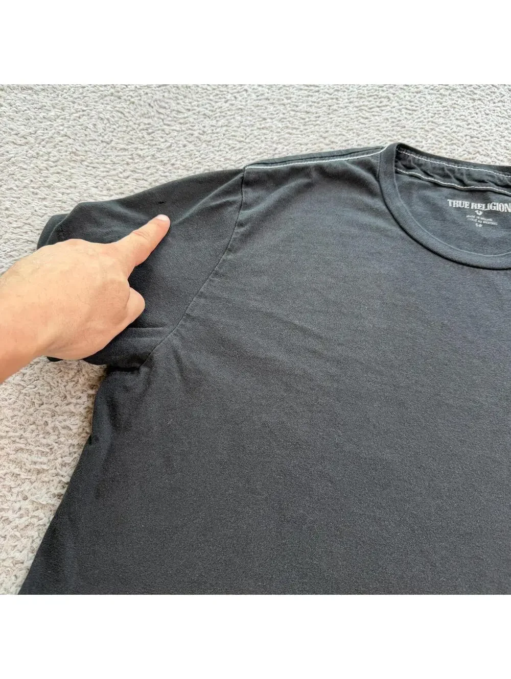 True Religion Horseshoe Monogram Pocket Tee Black Cotton T Shirt Small